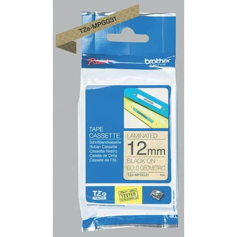 Schriftband gold geometrisch/schwarz BROTHER TZEMPGG31 12mm x 4m