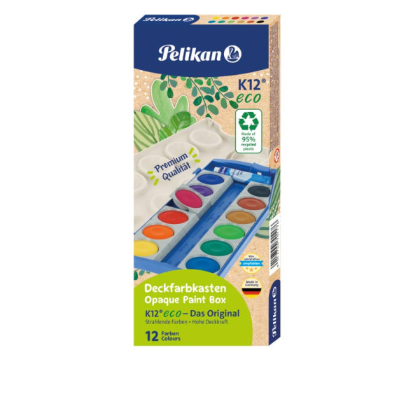 Deckfarbkasten K12® eco inkl. Deckweiß, 12 Farben PELIKAN