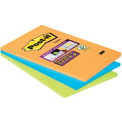 Haftnotizen Super Sticky Notes Ultrafarben - 102 x 152 mm, liniert, 3x 45 Blatt