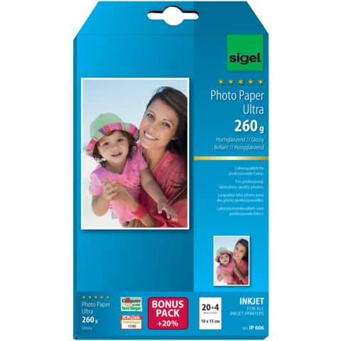 Inkjet Fotopapier10x15 20+4BL SIGEL IP606 260g