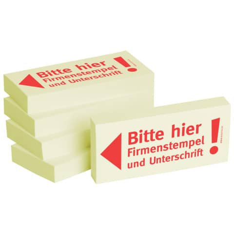 Haftnotizen "Bitte hier Firmenstempel und Unterschrift" - 75 x 35 mm, 5x 100 Blatt