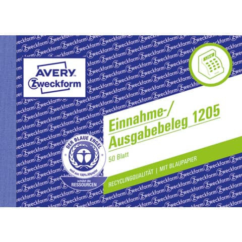 1205 Einnahme-/Ausgabebeleg, DIN A6 quer, fälschungssicher, 50 Blatt, weiß