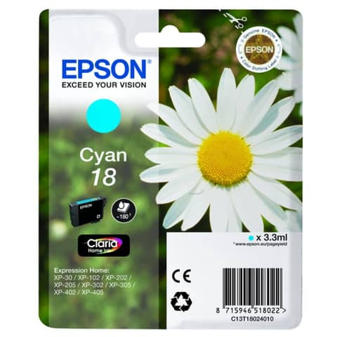 Original Epson Tintenpatrone cyan (C13T18024012,18,T1802,T18024012)