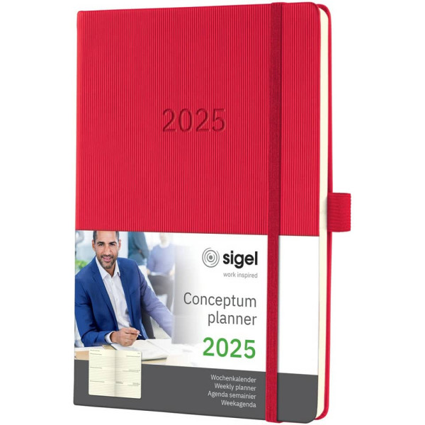 Buchkalender Conceptum 2025, A5, 1W/2S, Hardcover, red SIGEL C2564