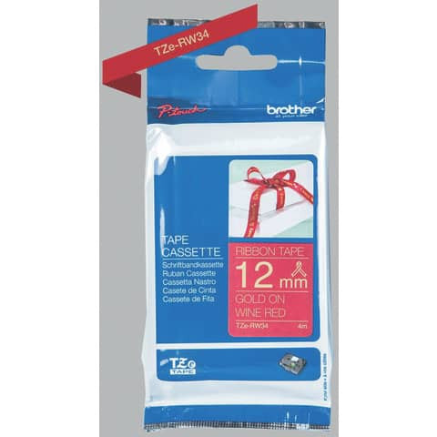 Schriftband Textil weinrot/gold BROTHER TZERW34 12mm x 4m