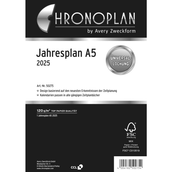 Jahresplan A5 2025 CHRONOPLAN 50275