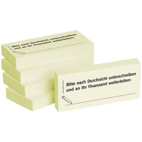 Haftnotizen "Bitte nach Durchsicht unterschreiben und an Ihr Finanzamt weiterleiten:" - 75 x 35 mm,