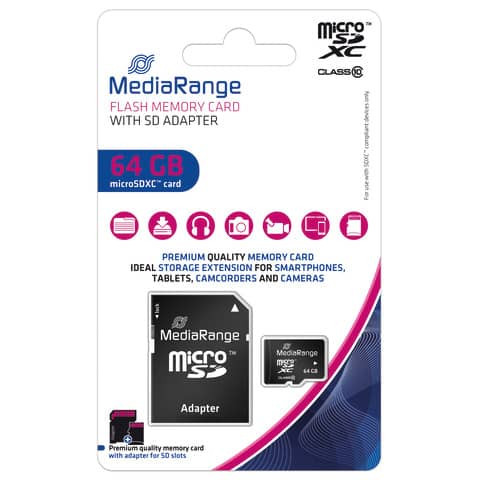 Micro SDXC Speicherkarte 64GB Klasse 10 mit SD-Karten Adapter