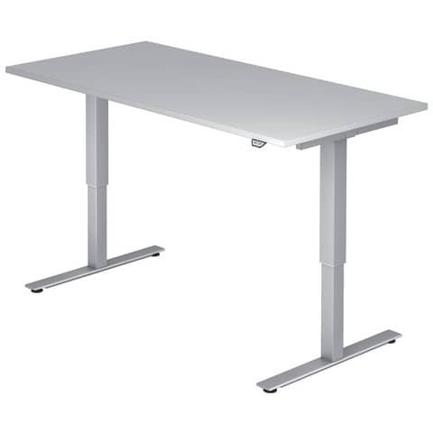 Sitz-Steh-Schreibtisch mit T-Fuß - 160 x 72-119 x 80 cm, elektr. höhenverstellbar, Grau, mit Montage