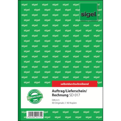 Kombinationsbuch Auftrag/Lieferschein/Rechnung - A5, 1. und 2. Blatt bedruckt, SD, MP, 2 x 40 Blatt