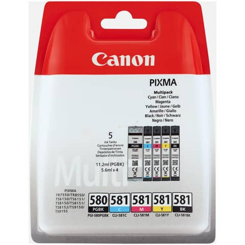 Original Canon Tintenpatrone MultiPack 2x Bk + 1x C,M,Y (2078C005,PGI-580CLI581CMYK)