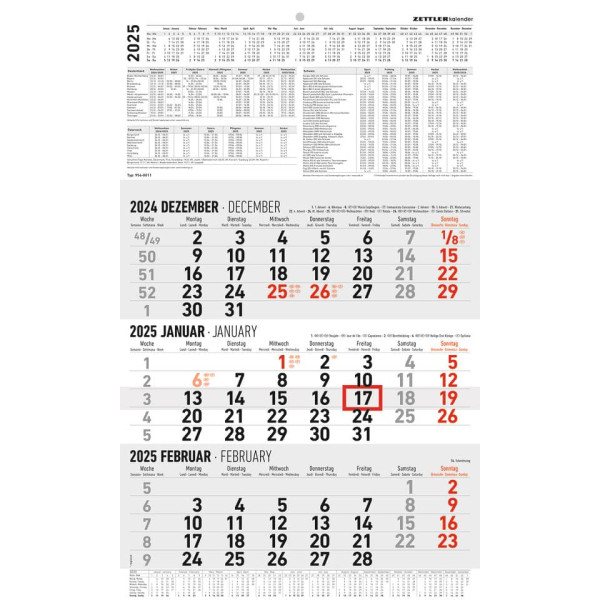 Wandkalender 3-Monats-Planer, 30 x 48,8 cm ALPHA 602608