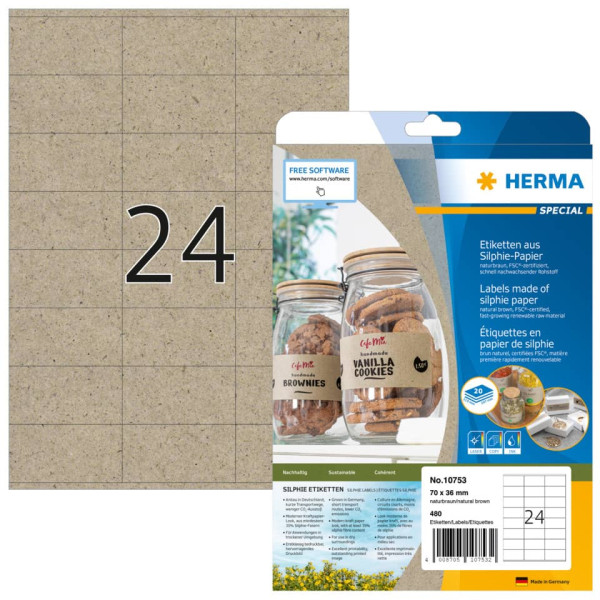 Universaletiketten 70x36mm naturbraun HERMA 10753 permanent Silphie-Papier