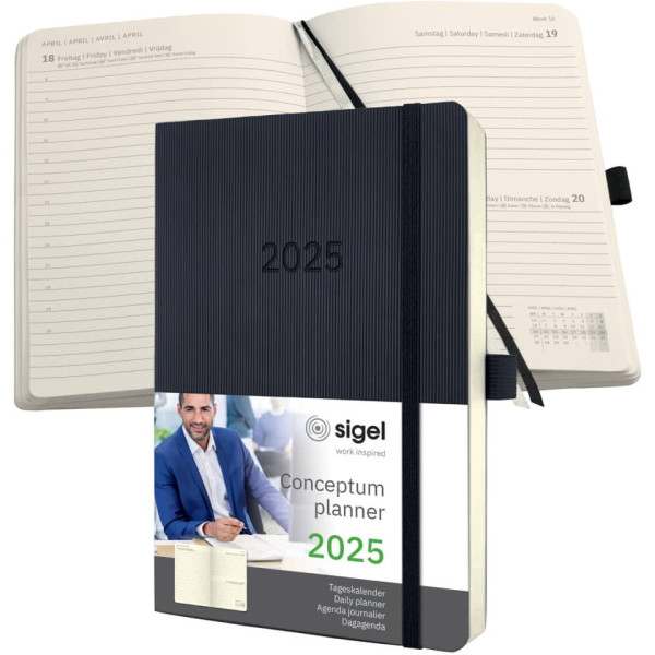 Buchkalender Conceptum 2025, A5, 1T/1S, Softcover, schwarz SIGEL C2520