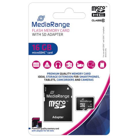 Micro SDHC Speicherkarte 16GB Klasse 10 mit SD-Karten Adapter