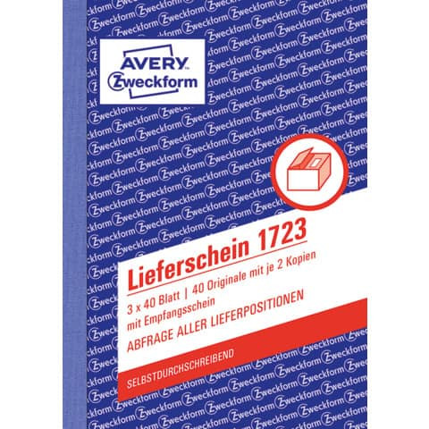 1723 Lieferscheine mit Empfangsschein, DIN A6, mit Empfangsschein, 3 x 40 Blatt, weiß, gelb, rosa