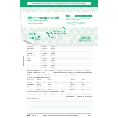 Wohnungs Abnahmeprotokoll SD RNK 981 A4 2x2Seiten