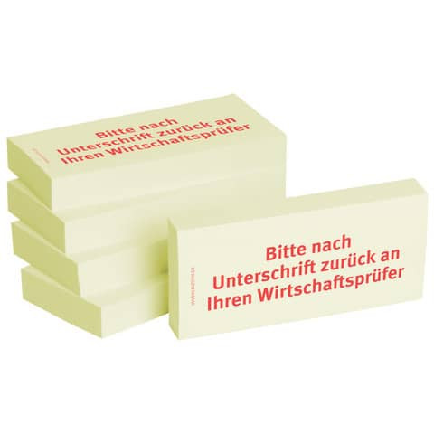 Haftnotizen "Bitte nach Unterschrift zurück an Ihren Wirtschaftsprüfer" - 75 x 35 mm, 5x 100 Blatt