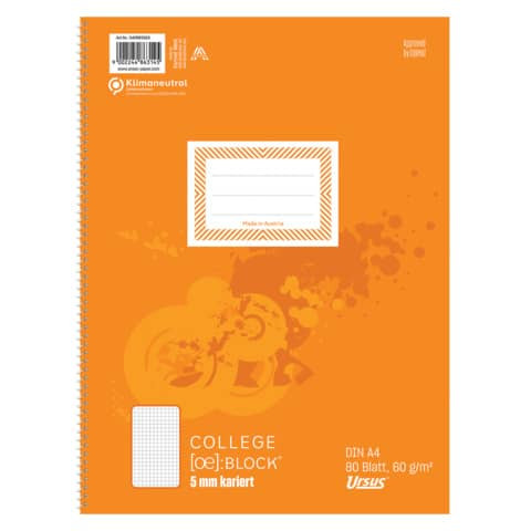 Collegeblock - A4, 80 Blatt, 60 g/qm, 5mm kariert