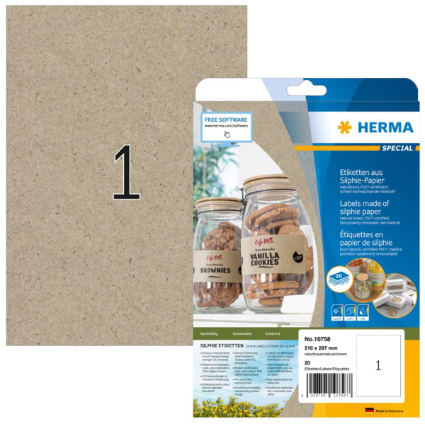 Universaletiketten 210x297mm naturbraun HERMA 10758 permanent Silphie-Papier