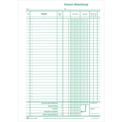 Kassenbuch ohne Umsatzsteuer, 2x50 Bl., DIN A4, Durchschreibepapier, nummeriert