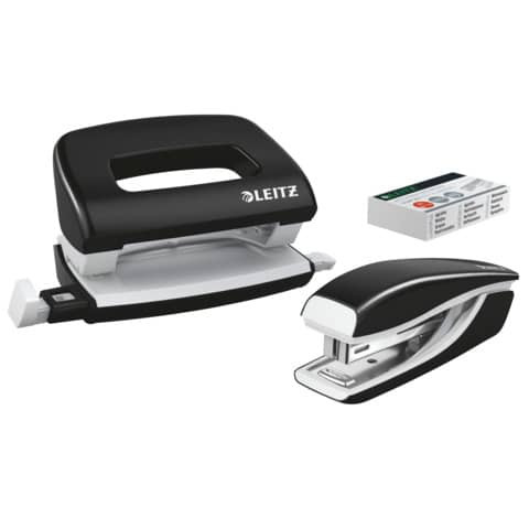 LEITZ Locher + Hefter mini NeXXt WOW, schwarz metallic, 5561