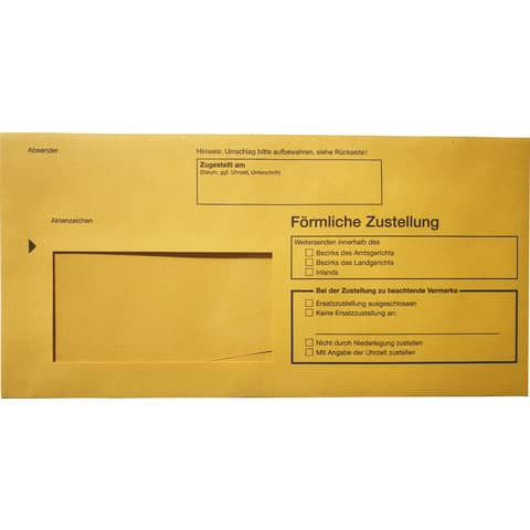 Zustellungsumschlag 11x22cm DL gelb RNK 2044 500ST innen m.Fester