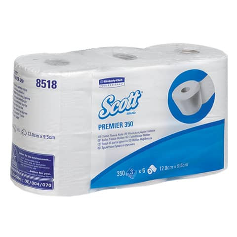 Kleinrollen Toilet Tissue - 3-lagig, geprägt, hochweiß, Rolle mit 350 Blatt, 6 Rollen pro Pack