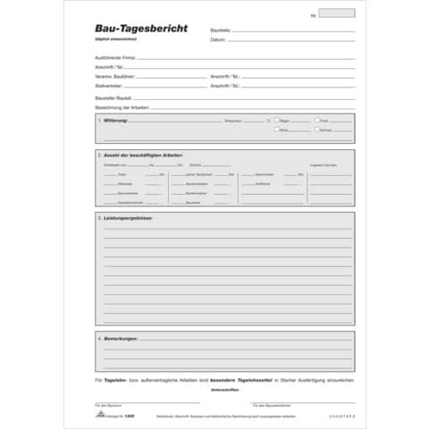 Bau-Tagesbericht - Block - SD, 3 x 40 Blatt, DIN A4