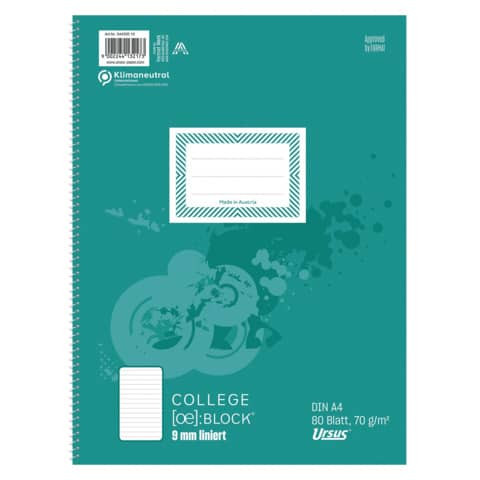 Collegeblock - A4, 80 Blatt, 70 g/qm, 9mm liniert