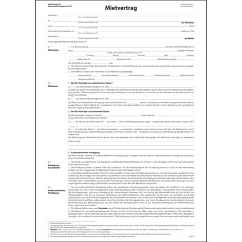 Mietvertrag ehemals Einheitsmietvertrag - A4, 4 seitig