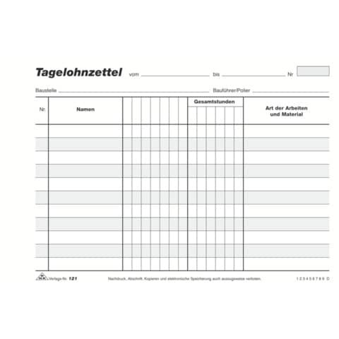 Tagelohnblock A5 100BL RNK 121