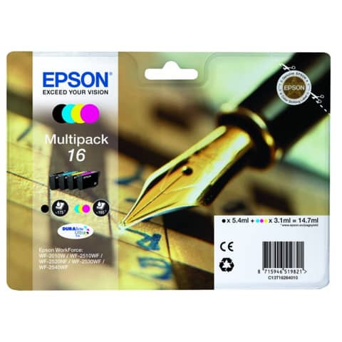 Original Epson Tintenpatrone MultiPack Bk,C,M,Y (C13T16264012,16,T1626,T16264012)