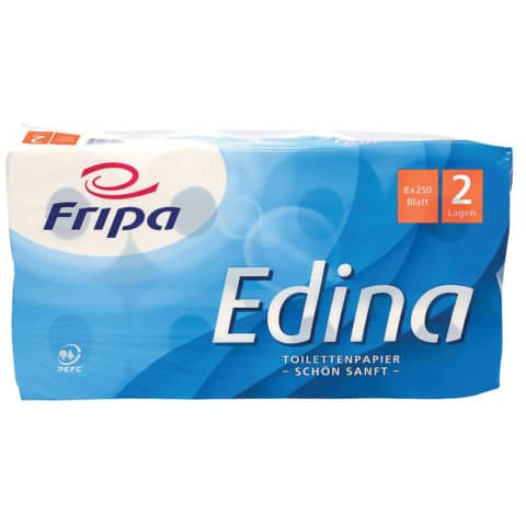 Toilettenpapier Edina - 2-lagig, geprägt, hochweiß, 8 Rollen à 250 Blatt