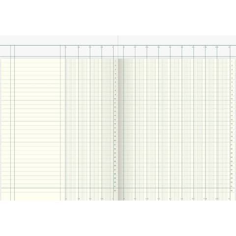 Spaltenbuch Kopfleisten-Ausführung - A4, 13 Spalten, 40 Blatt, Schema über 2 Seite